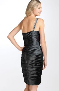 New Adrianna Papell Embellished One Shoulder Ruched Stretch Satin 