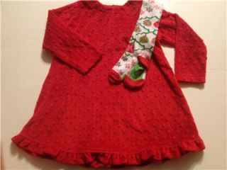 VEUC Patsy Aiken Chez Ami Red Minky Dot Dress Christmas Tights 2 2T 3 