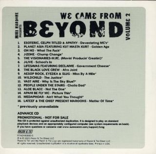 Aesop Rock Aloe Blacc Oh No We Came from Beyond Vol 2 VA CD Advance 