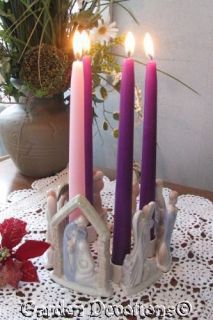 Pastel Porcelain Nativity Advent Wreath or Christmas Candle Holder New 
