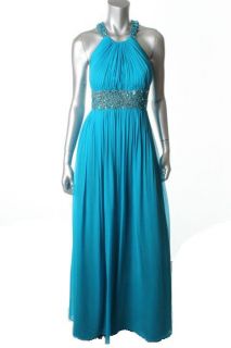 Aidan Mattox New Blue Silk Pleated Sequined Sleeveless Formal Dress 12 