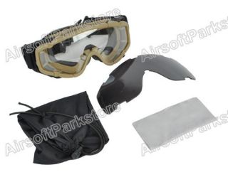 Airsoft Tactical Goggle Glasses w 2pcs of Lens for Helmet with Side 