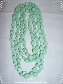 Vintage Mint Green Chunky Rock Plastic Bead Necklace 52 Continuous 
