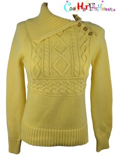 Macys Chaps Plain Yellow Cable Button Sweater Top s New