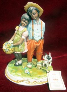 Capodimonte African American Figurine Boy Girl with Dog Sign Cazzola 