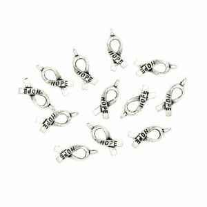 12 PC Hope Ribbon Metal Charms Silver Plated Antique Finish Blue Moon 