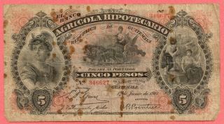 Scarce 1917 Guatemala Agricola Hipotecaria 5 Pesos Note $9 99 Start No 