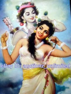 India Radha Krishna Bow Arrow RARE Old Print 11 x 15 Hindu Hinduism RS 