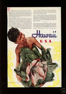 1940 Boy His Basket of Fish Hawaii Tourist Bureau Ad