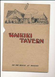 May 11 1940 Fancy Waikiki Tavern Restaurant Menu Hawaii Vintage 