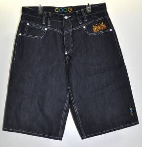 Coogi Mens Dark Blue Jean Shorts Face Design Sz 36X16.5