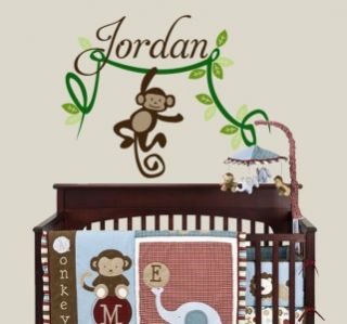 Name Decal with Monkey on Vine for Nursery Removable Vinyl Wall Decal 