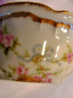 Stunning Haviland Limoges Roses Blue Bows Remakin Cup Saucer w Double 