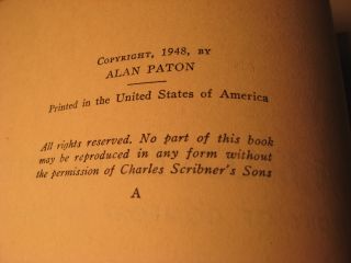 1948 Cry The Beloved Country 1st in DJ Free Book