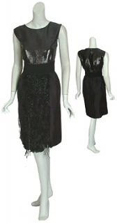Alberta FERRETTI Black Beaded Feather Dress 48 12 New