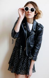   Leather Moto Jacket Urban Outfitters Zara Alexa Chung 2 UK 6 XS
