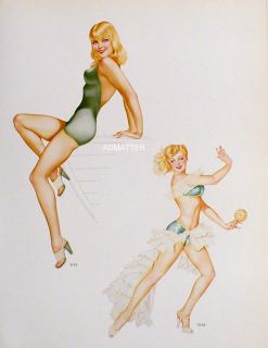 Vintage Vargas 2 Sided Print 1945 Pinup Girls Army WAC Dancer Bathing 