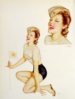 Vintage Vargas 2 Sided Print 1945 Pinup Girls Army WAC Dancer Bathing 