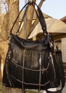 New $268 B Makowsky Alexis Black Chainlink Leather Hobo Bag Purse 