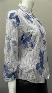Alfred Dunner Womens Petite 8P Collared Button Down Top Blue Floral 