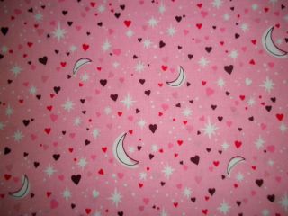 Alexander Henry Fabric City Stars and Hearts Pink Cotton for Quilts 