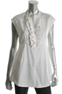 Cynthia Steffe New Alice White Pleated Button Front Tunic Top Blouse 