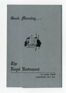 The Royal Restaurant Menu Alexandria Bay New York 1953