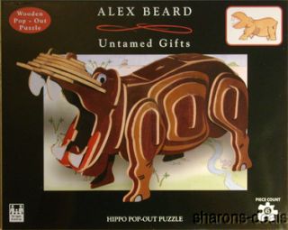 New 3D Hippo Alex Beard Untamed Gifts Colored Pop Out Wooden 45 Piece 