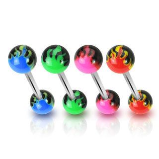 4X Fire Ball Tongue Rings Barbell Body Piercing Jewelry