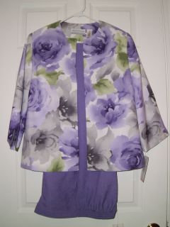 Alfred Dunner Petite Violet Pants Suit Floral Design Size 10P Jacket 