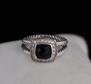David Yurman 7mm Petite Albion Black Onyx Diamond Pave Ring
