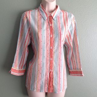 Alfred Dunner Petites Womens Striped Blouse Top Sz 14P