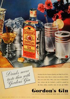  Gordons Distilled Dry Gin Grain Alcohol Drinks   ORIGINAL ADVERTISING