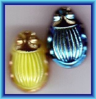 Czech Glass Buttons Bug Egyptian Scarab Vaseline Blue