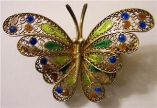 Vintage Italian Filigree 800 Silver Plique A Jour Enamel Butterfly 