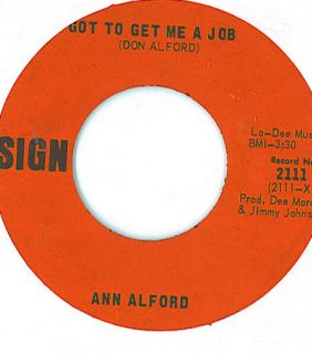 Rare Sister Funk 45 Ann Alford Got To Get Me A Job Breaks Hy Sign 