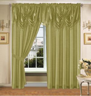   Green Faux Silk Panel Valance Curtain Drapes Window Set New