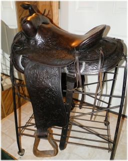 Vintage Antique Bona Allen J C Higgins Tooled Western Saddle 