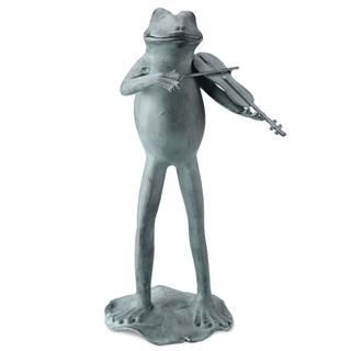 Iron Verde Green Frog Garden Musician Playing Violin Statue Figure 
