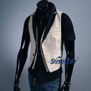 Pattern New Mens Casual Fit Sleeveless Coat Vest Khaki Black