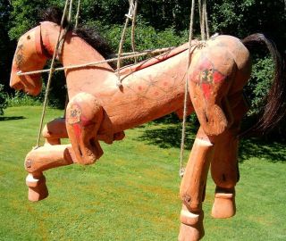 Mexican Wooden Hand Made Painted Marionette Puppet Horse New England 