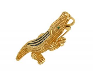 Amazing 3D 14k Gold Sapphires Emeralds Alligator Pin