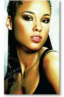 mixed media artwork of alicia keys giclee with oil and