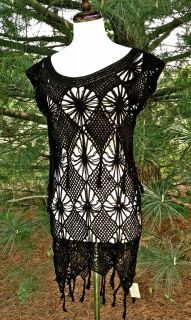 All Saints Spitalfields Black Crochet Tassel Dress Tunic UK 10 US 6 