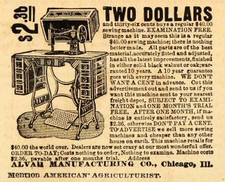1893 Ad Alvah Antique Sewing Machines Needlework Pricing American 