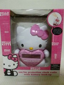 NEW Hello Kitty AM/FM Projection Clock Radio With Battery Back Up