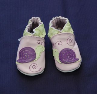 Robeez Baby Infant Girl Purple Leather Snail Crib Shoes Size 0 3 6 