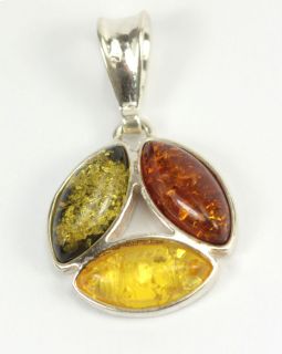 Sterling Silver Multi Colored Amber Pendant Earring Set