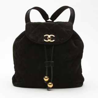Amber Rose Vintage Chanel Black Quilted Suede Backpack