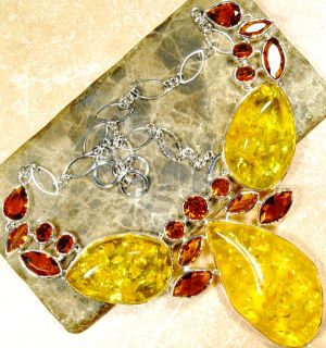Baltic Amber Honey Topaz 925 Sterling Silver Necklace Gemstone Jewelry 